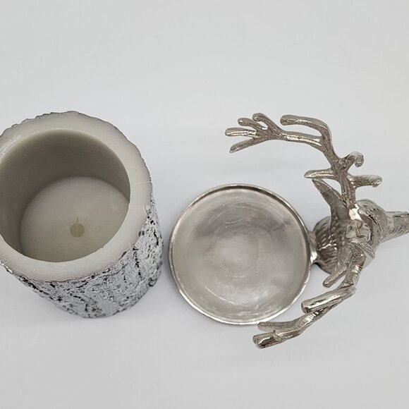 Pottery Barn Silver Reindeer Head Pilar Candle Holder With Battery Faux Log Vint - Picture 7 of 9